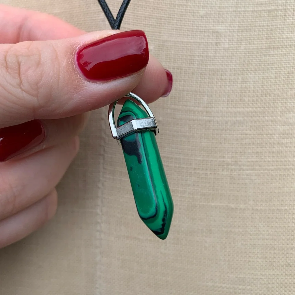 Handmade Malachite Stone Dagger Amulet Necklace - Picture 9 of 11